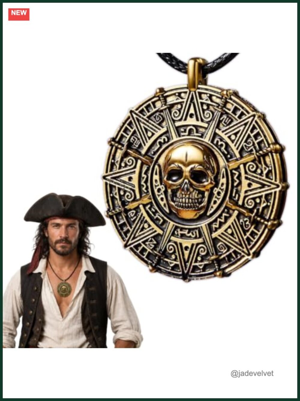 Vintage Gold Skull Coin Necklace Black Cord Halloween Pirate Costume Jewelry